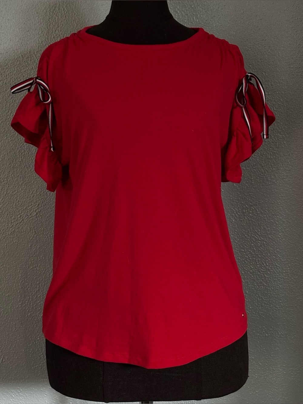 Tommy Hilfiger Red Short Sleeve Ruffle Top Womens Size XS